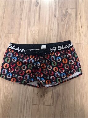69 Slam Women's Black Multi-Color Circle-Print Swim Shorts